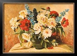 Pfingstrosen mit Rittersporn Framed Art Print