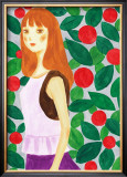 Girl with a Long Hair Surrounded by Flowers Framed Art Print