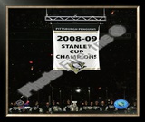 The Pittsburgh Penguins raise their 2008-09 Stanley Cup Champions Banner