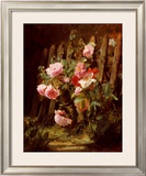 Pink Roses by a Garden Fence