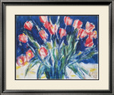 Buy Red Tulips on Blue, 1930 at AllPosters.com