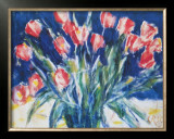 Buy Red Tulips on Blue, 1930 at AllPosters.com