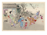 Japanese Children Play Battledore and Shuttlecock with their Mother