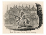 Lady Godiva Rides Her Horse Naked Through the Streets of Coventry While Peeping Tom Looks On