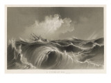 Sailing Ship in Stormy Seas Struck by Lightning