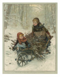 Two Children Bring Home a Barrow-Load of Firewood for the Christmas Fire