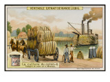 Transporting Bales of Cotton on Steamboats on the Mississippi River, USA