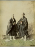 Two Japanese Monks in Traditional Costume, with Shaved Heads and Long Cloaks