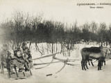 Two Samoyedic Hunters on a Sleigh Pulled by Reindeer at Arkhangelsk, Northern Russia