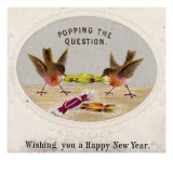 Two Robins Pull a Cracker - a Very Early Christmas Card
