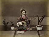 Japanese Lady in Traditional Dress with a Stringed Musical Instrument