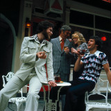 Retro Social Scene Outside Pub in London 1970s, Gathering, Drinking, Relaxing, Public House