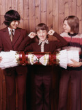 Retro Trio Holding Giant Christmas Cracker, Kids, Xmas, Festive