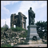 Dresden: Ruins of the Frauenkirche (Church of Our Lady) with a Statue of Martin Luther