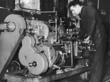 A Man Working on a Lathe in an RAF Aircraft Workshop During World War Ii Photographic Print