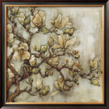 White Magnolia on Blue Linen