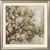 White Magnolia on Blue Linen