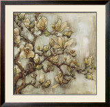 White Magnolia on Blue Linen