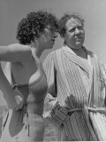 Actor Charles Laughton and Wife, Actress Elsa Lanchester, on the Beach at the French Riviera