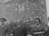 Yugoslavian President Tito with Wife and Mexican General Huerta Against Guan O'Gorman's Mural
