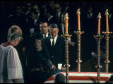 Sargent Shriver and Rose and Joan Kennedy at Coffin of Robert Kennedy, St. Patrick