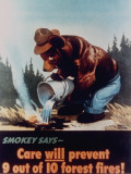 Poster of Smokey the Bear Putting Out a Forest Fire, "Care Will Prevent 9 Out of 10 Forest Fires!"
