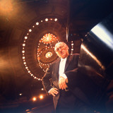 Composer Michael Nyman Leaning on His Piano at Brooklyn Academy of Music