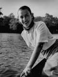 Chic Tennis Star, "Glamorous Gussie" Moran, Taking a Boat Ride on Weekend Visit to Paris, France