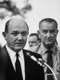 President Lyndon Johnson Beside State Secretary Dean Rusk, Briefing Press