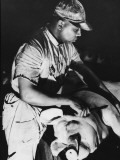 Knife-Wielding Butcher About to Cut Up Dead Pig at Swift Meat Packing Packington Plant Premium Photographic Print