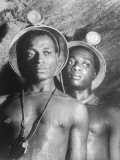 Gold Miners Perspiring Heavily in 95 Degree Heat, in Robinson Deep Diamond Mine Tunnel Premium Photographic Print