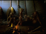 Tent-Dwelling Hippie Mystic Arts Commune Bray Family Relaxing before Fire, with Family