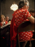 Press Correspondent Mary McGrory and Others Listen to Testimony of Watergate Hearings