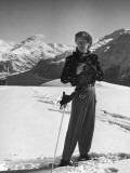Photographer Toni Frissell Wearing Ski Garb and Holding Camera on Slopes, at Resort