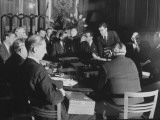Big Four Foreign Ministers Seated around Table with Aides at Informal Meeting