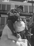 Artist Ralph Stackpole Working on Sculpture