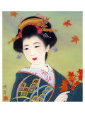 Japanese Geisha in Fall Leaves
