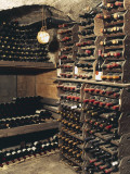 Wine Bottles on a Rack in a Wine Cellar
