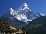 Nepal, Ama Dablam Trail, Temple in the Extreme Terrain of the Mountains