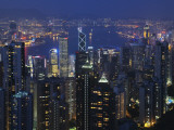 China, Hong Kong, Night View of Skyline with Victoria Bay