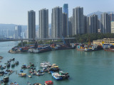 China, Hong Kong, High Rises and Boats in Victoria Bay