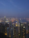 China, Hong Kong, Night View of Skyline with Victoria Bay