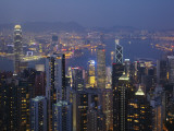 China, Hong Kong, Night View of Skyline with Victoria Bay