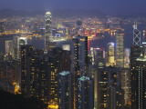 China, Hong Kong, Night View of Skyline with Victoria Bay