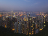 China, Hong Kong, Night View of Skyline with Victoria Bay