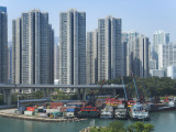 China, Hong Kong, High Rises and Boats in Victoria Bay