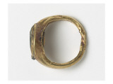 Gold Ring Inlaid with Round Glass  Opaque Green
