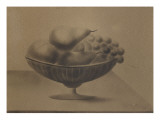 Fruit Dish on a Table with Grapes, Pears and Fishing