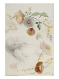 Buy Bust of Man with Eyes Closed, Surrounded by Flowers at AllPosters.com