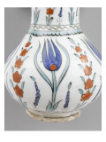 Pitcher with Blue Tulips and Flowering Branches Red